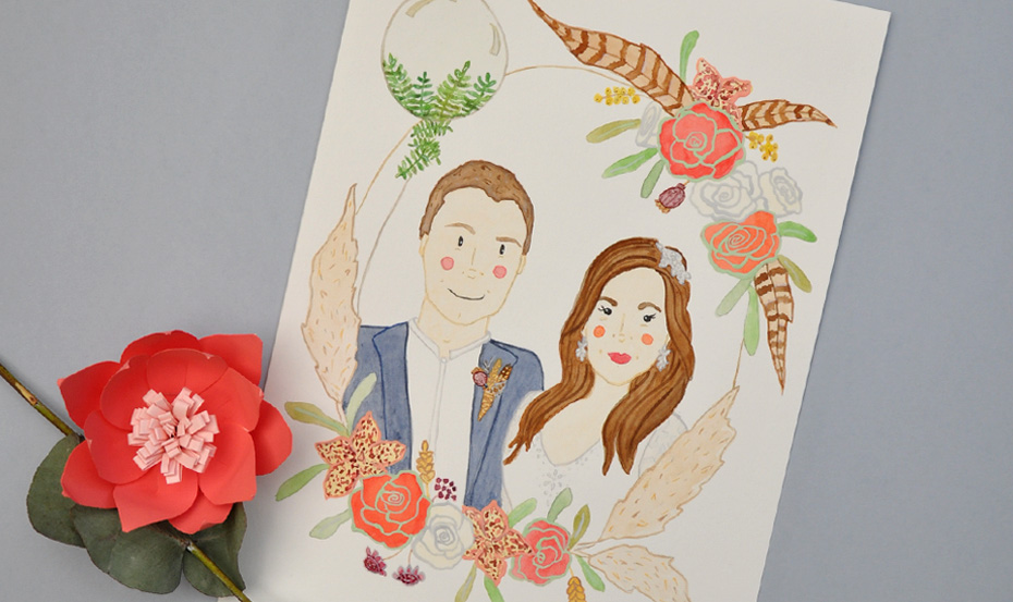 Watercolour wedding portrait