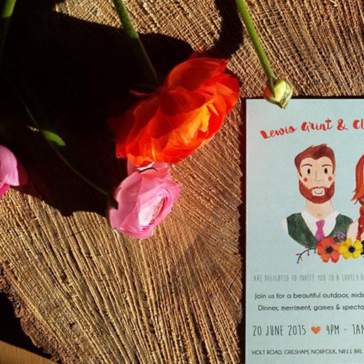 Classic wedding invitation with flowers